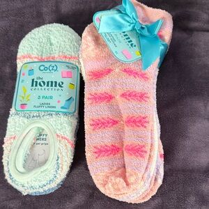 Women's Fluffy Liner Socks - Pink and Mint
